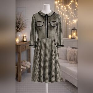 Monteau Vintage Inspired A-Line Dress Retro Academia Size M Green Black